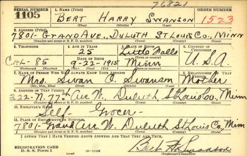 SWANSON-Bert Harry-WWII-Army-reg.card