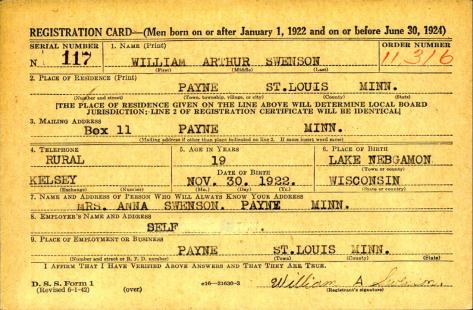 SWENSON-William Arthur-WWII-Army-reg.card