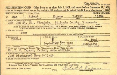 TAPANI-Robert Eugene-WWII-Korea-Navy-reg.card