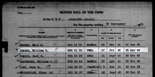 TESSER-William G-WWII-Navy-muster roll.jpg
