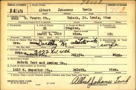 TEVIK-Albert Johanes-WWII-Navy-reg.card