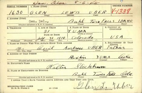 UBER-Glen L-Army-WWII-PFC-draft card