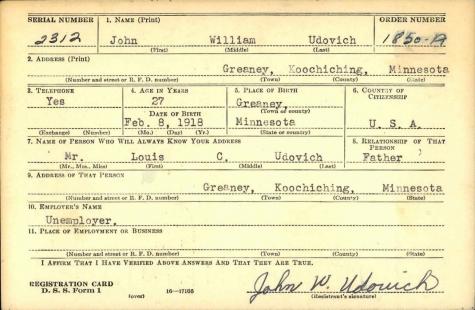 UDOVICH-John William-WWII-Army-reg.card
