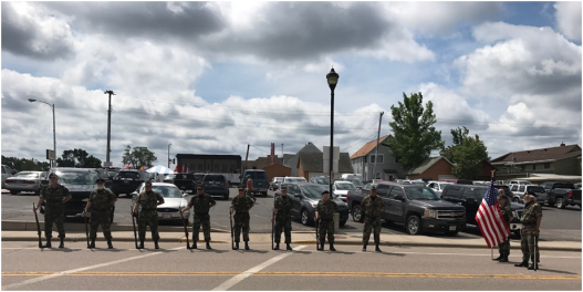 The Ely honor guard presents service honors in memory of Lt Col Ted Labernik.